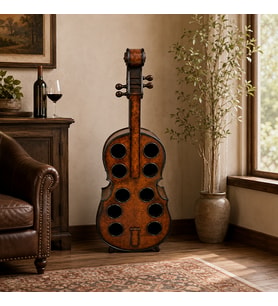 Keman Tasarımlı Ahşap Şaraplık – Dekoratif Çoklu Şişe Standı 103*18*36 Cm