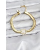 316L Çelik Gold Renk Beyaz Yonca Model Zirkon Taşlı Yılan Zincirli Kadın Bilekl - EEEEEE7967-8