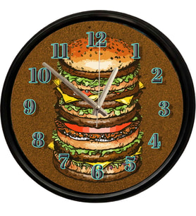 Dev Katlı Hamburger Tasarımlı Dekoratif Duvar Saati 28 Cm Sessiz Mekanizma