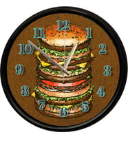 Dev Katlı Hamburger Tasarımlı Dekoratif Duvar Saati 28 Cm Sessiz Mekanizma
