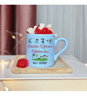 Beden Eğitimi Öğretmeni Tasarımlı Kişiye Özel Mavi Türk Kahvesi Fincan