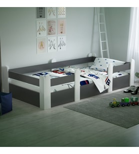 Montessori Karyola Beyaz-Antrasit 90x190 Yatak Uyumlu Oval Kesim Çocuk Yatağı Tlp-303