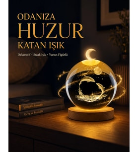 Yunus Temalı Kristal Küre USB Işıklı Ahşap Altlıklı Gece Lambası
