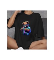 Unisex Bisiklet Yaka Baskılı Oversize T-Shirt - Siyah