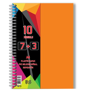 7+3 Ayraçlı Defter 10 Konulu 300 Yaprak 1 Adet 7 Kareli 3 Çizgili Spralli Plastik Kapak Seperatörlü (Turuncu)