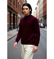 Unisex Regular Fit Fermuarlı Yarım Balıkçı Yaka Kalın Saç Örgü Triko Kazak Kışlık Kombinlerinize