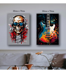 gözlüklü iskelet ve gitar tablo resim kanvas 2 adet 50x70
