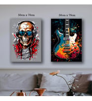 gözlüklü iskelet ve gitar tablo resim kanvas 2 adet 50x70