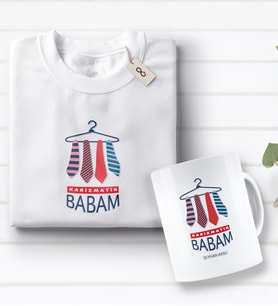 BK Gift Kişiye Özel Karizmatik Babam Tasarımlı Beyaz Tişört ve Kupa Seti-1 (Model 1)