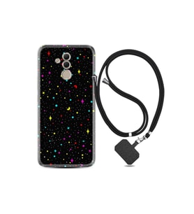 Huawei Mate 20 Lite Kılıf Silikon Ipli Boyun Askılı Desenli Puantiye Ve Ay 1726