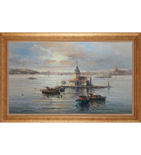 Çerçeveli Paspartulu Manzara Tablo bm1687 (Gold)