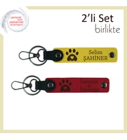 Evcil Hayvan Sahibi Aile Bireylerine Sevimli Hatıra Kalpli Pati Desenli Anahtarlık Set, Sarı-Kırmızı