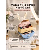 Pastel Renkli 3 Çekmeceli Tavşan Kulaklı Masaüstü Makyaj ve Takı Organizeri