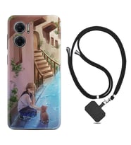 Xiaomi Redmi Note 11E Kılıf Resimli Boyun Askılı İpli Desenli Silikon Series Cat And Girl 1808