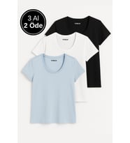 Kadın %100 Pamuk 3'lü Paket Kısa Kollu Yuvarlak Yaka Tişört