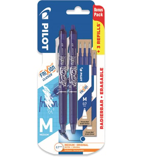 Frixion Clicker - Geri Çekilebilir Silinebilir Jel Mürekkep Kalemleri - Mavi Mürekkep - Orta 0,7 mm Uç - Blister 2'li Paket + 6 Bonus Yedek