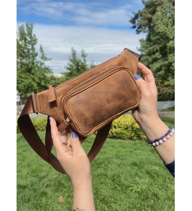 Hakiki Deri Çapraz Çanta – Fındık Crossbody Model (Taba)