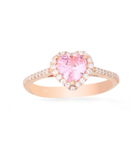 925 Ayar Gümüş Pembe Swarovski Kalp Yüzük