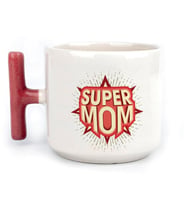 Süper Mom Kırmızı Baskılı Kırmızı Kulplu T Kupa