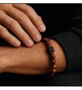 Alnis Atelier Kaplan Gözü ve Lav Taşı Gerçek Doğal Taş Erkek Bileklik El Yapımı Premium Doğal Taş Takı
