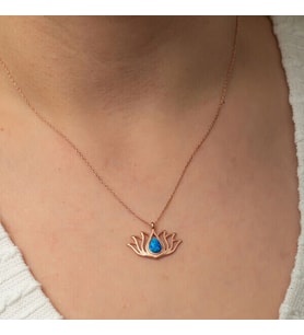 Opal  Taşlı Rose Lotus Çiçegi 925 Ayar Gümüş Kadın Kolye