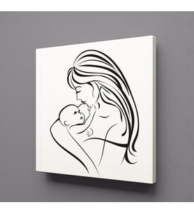 BEBEĞİYLE İLGİLENEN ANNE KANVAS TABLO 90x90cm (Karışık)