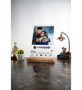Spotify Barkodlu Fotoğraflı Masa Ev Dekor Dekoratif Ahşap Obje