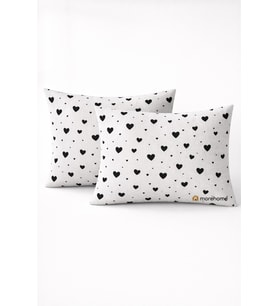 More Home Pamuklu Yastık Kılıfı (2 Adet) 50 x 70 cm Kalp Desenli beyaz Siyah