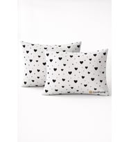 More Home Pamuklu Yastık Kılıfı (2 Adet) 50 x 70 cm Kalp Desenli  beyaz Siyah