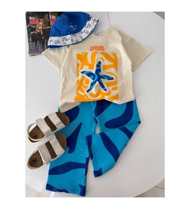 Miniğimin Cicileri Deniz Yıldızı Baskılı Unisex Çocuk Takım - Mavi