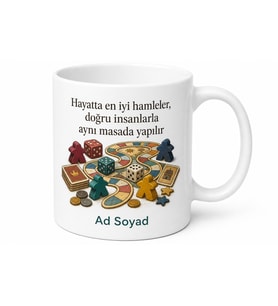 Masa Oyunu Sever Temalı Baskılı Kupa Bardak Hediye Porselen Mug