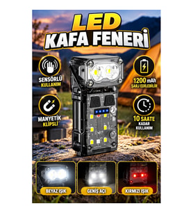 Sensörlü Şarj Edilebilir 3’ü 1 Arada LED Far – Manyetik Klipsli 1200 mAh, 10 Saate Kadar Kullanım