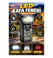 Sensörlü Şarj Edilebilir 3’ü 1 Arada LED Far – Manyetik Klipsli 1200 mAh, 10 Saate Kadar Kullanım
