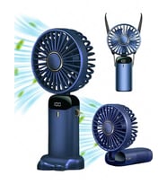 Mini El Fanı 5 Kademeli Dijital Led Göstergeli Boyun Askılı Mini Klima Vantilatör (Lacivert)