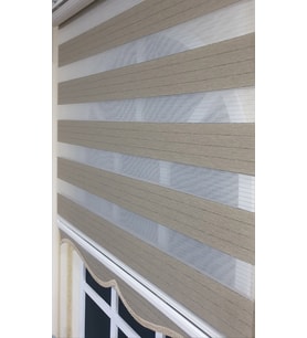 Zebra Stor Perde Organze Koyu Bej Gümüş Simli Etek Dilimli STB910