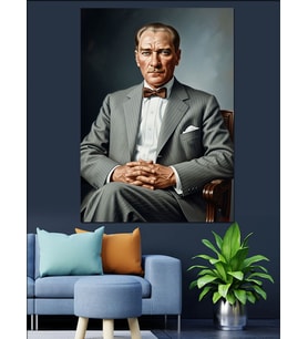 Şık Takım Elbiseli Mustafa Kemal Atatürk Dekoratif Kanvas - Mdf Ahşap Tablo