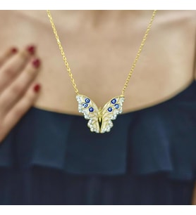 Kelebek Nazarlı 18K Altın Kaplama Kolye (Karışık)