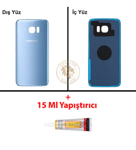 Samsung Galaxy S7 Edge Mavi Renk Arka Kapak + B7000 Yapıştırıcı Arka Cam Batarya Kapağı Pil Kapağı Lazer Kesim Back Cover Galaxy S7 Edge Uyumlu
