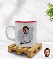 BK Gift Kişiye Özel Erkek Göz Doktoru Karikatürlü İçi Kırmızı Renkli Kupa Bardak Model 1