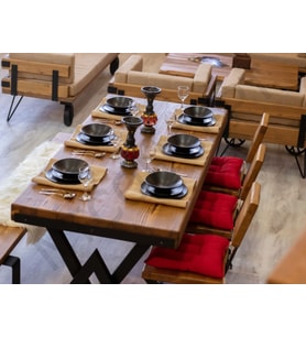 Ntconcept Kalın Kenar Loft Sandalyeli Doğal Ahşap Yemek Masası Takımı +6 Sandalye