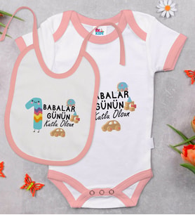 BK Kids İlk Babalar Günü Tasarımlı Pembe Bebek Body Zıbın ve Mama Önlüğü Hediye Seti-2