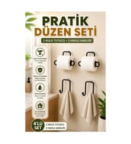 Yapışkanlı Duvar Tipi Rulo Kağıt Tutucu ve Havlu Askısı – 2+2 Parça 4’lü Set