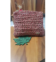 El Yapımı Örgü, Simli Kağıt ip El Portföyü / Clutch (Bej-Kırmızı)
