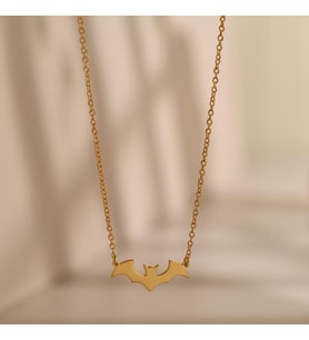 Kişiye Özel Minimal Yarasa Figürlü Kolye 925K Gümüş (Gold)