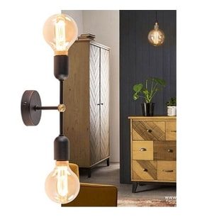 RİOLİGHT RETRO,RUSTİK 2XE27 DUYLU SİYAH AYNA ÜSTÜ, METAL DUVAR APLİK