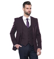 Düz Bordo Slim Fit Yelek Ceket Set  Wessi