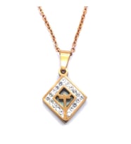 316L Çelik Rose Zirkon Taşlı Baklava Kolye KLY-533
