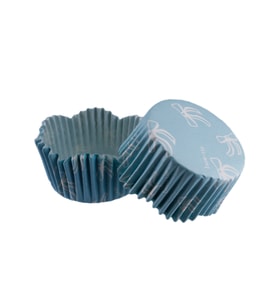 Cupcake Kalıbı Pet Kapsül Dalgalı Kek Kalıbı 65X38 MM (100 Adet)  Fiyonklu Mavi