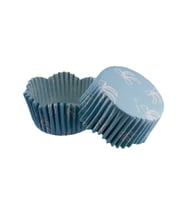 Cupcake Kalıbı Pet Kapsül Dalgalı Kek Kalıbı 65X38 MM (100 Adet)  Fiyonklu Mavi