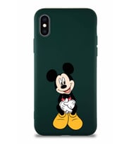 Apple iPhone X Soft Premier Kapak Mickey Mouse-A Tasarımlı Silikon Kılıf - Yeşil (Şeffaf)